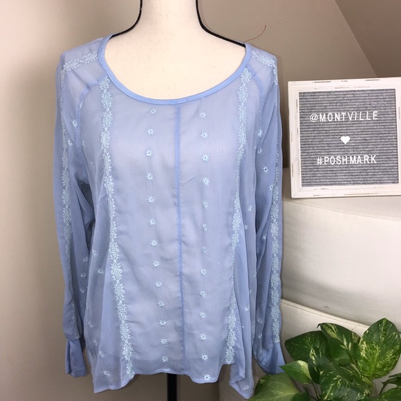 Democracy Light Blue Sheer Blouse Medium - Picture 1 of 4
